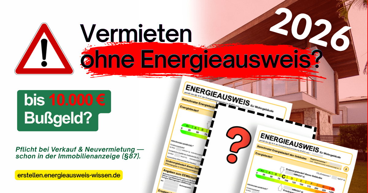 Vermieten ohne Energieausweis 2026 — bis 10.000 € Bußgeld bei fehlendem Ausweis (§ 108 GEG), Pflicht bei Verkauf und Neuvermietung